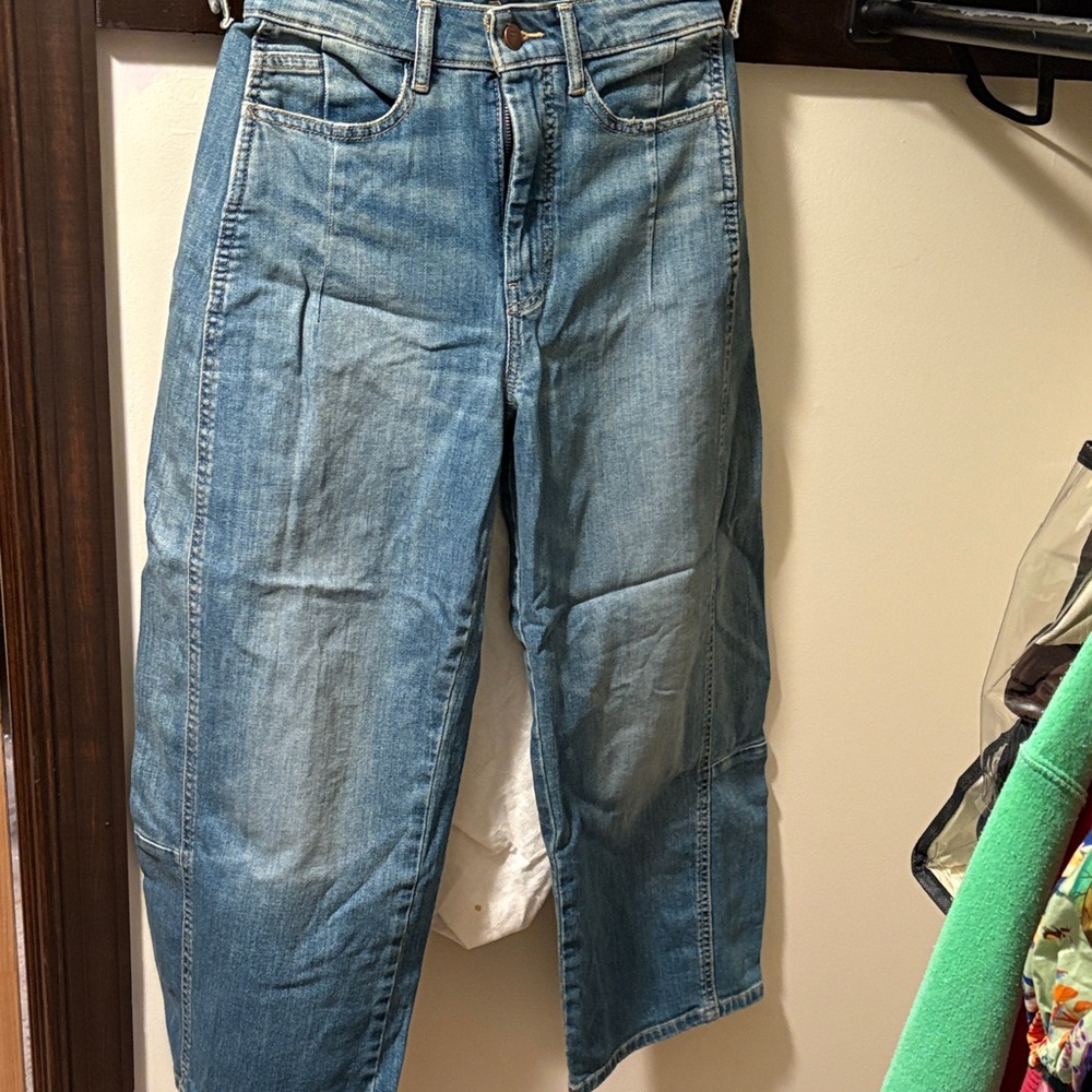 Blue Denim Jeans barrel leg pilcro Anthropologie